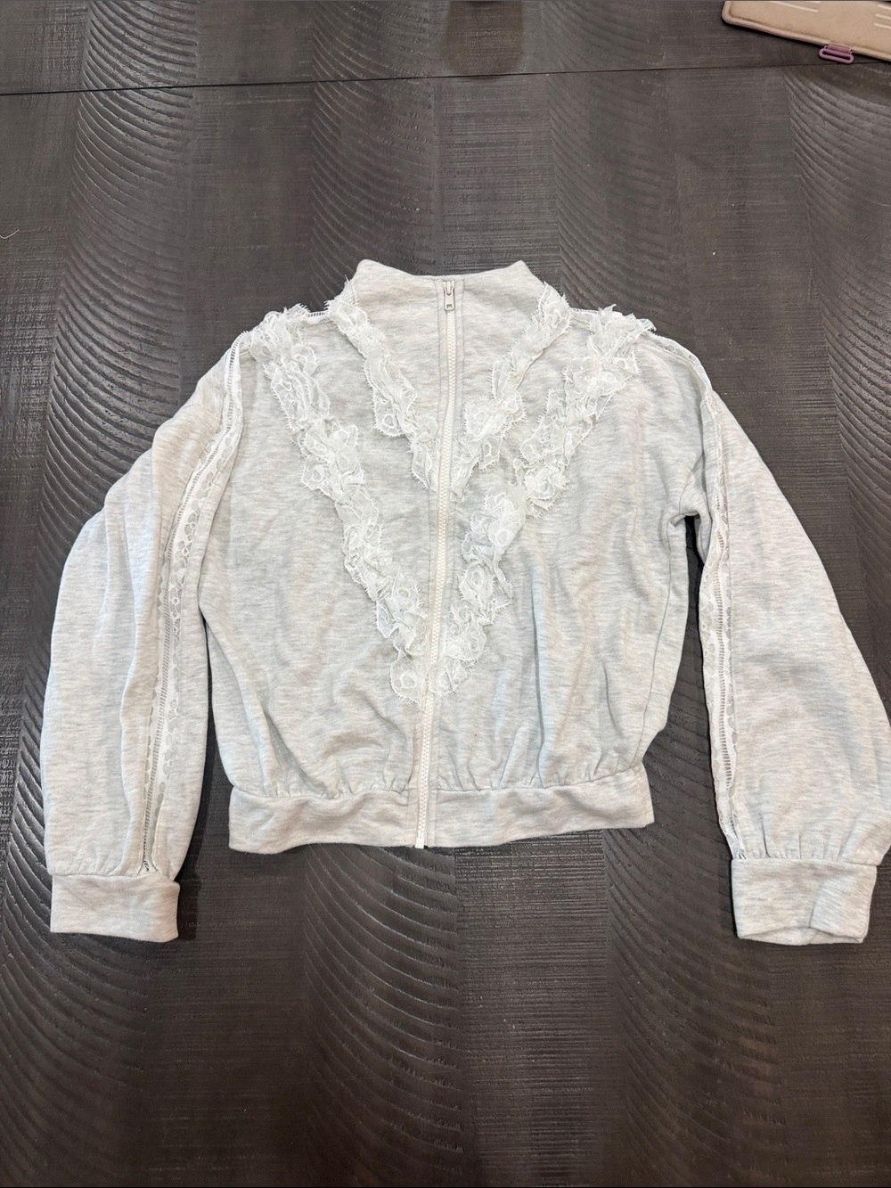 Daily Practice by Anthropologie Light Gray Lace-Trim Zip Hoodie for Women